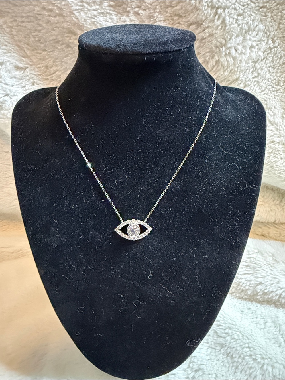 NWT Moissanite and 925 Sterling Silver Evil Eye Pendant Necklace